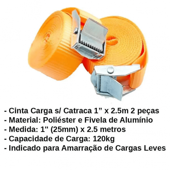 Kit 2 Cinta Amarração de Carga sem Catraca 2,5 Metros x 25mm - GB54496