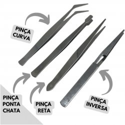 Kit 4 Pinças Precisão Aço Curva Reta Chata Profissional Manutenção Eletrônica Relógio Celular