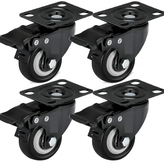 Kit 4 Rodas Rodinhas 360° para Moveis PVC Com Freio Retratil 2,0