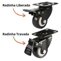 Kit 4 Rodas Rodinhas 360° para Moveis PVC Com Freio Retratil 2,0