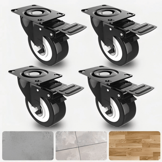 Kit 4 Rodas Rodinhas 360° para Moveis PVC Com Freio Retratil 2,0
