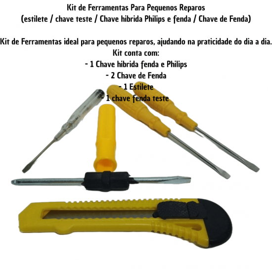 KIT 5 Em 1 Chaves Fenda Chaves Philips Ferramentas Fenda E Philips E Estilete + chave teste