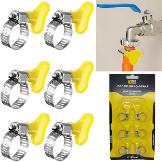 Kit 6 Abraçadeira Borboleta Metal Inox 13x19 Reforçada 3/4