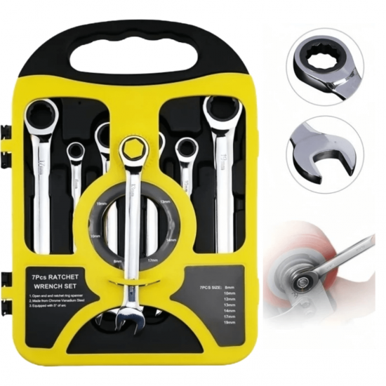 Kit 7 Peças Chave Ferramenta Combinada Catraca Boca Profissional