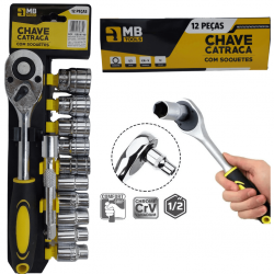 Kit Chaves Jogo Catraca Reversível Soquetes 12 Peças 1/2 - GB59190