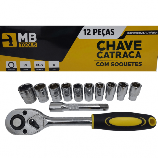 Kit Chaves Jogo Catraca Reversível Soquetes 12 Peças 1/2 - GB59190