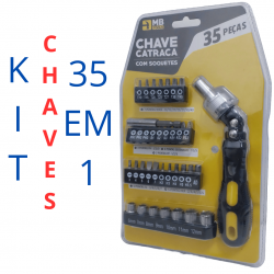 Kit Chaves Jogo Catraca Reversível Soquetes 35 Peças Profissional Maleta