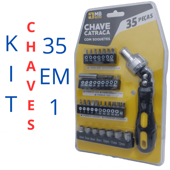 Kit Chaves Jogo Catraca Reversível Soquetes 35 Peças Profissional Maleta