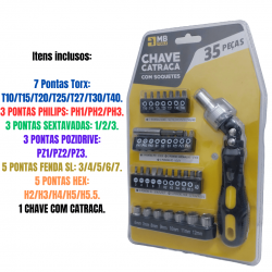Kit Chaves Jogo Catraca Reversível Soquetes 35 Peças Profissional Maleta
