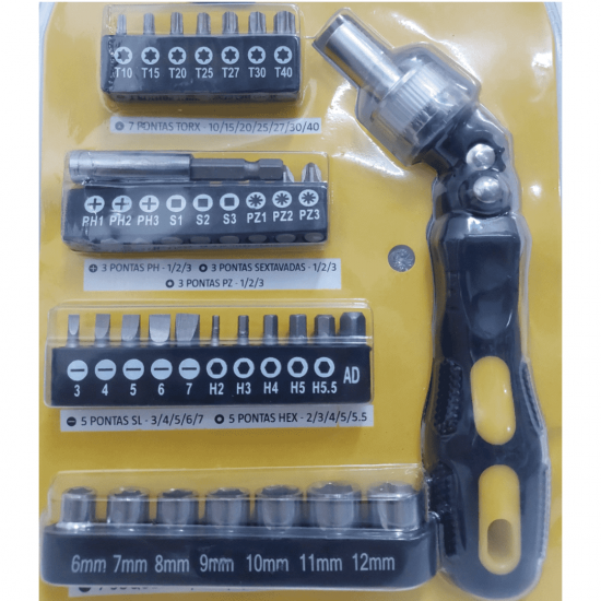 Kit Chaves Jogo Catraca Reversível Soquetes 35 Peças Profissional Maleta