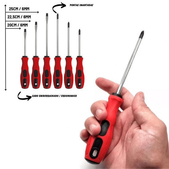 Kit De Chave De Fenda / Phillips Com 6 Peças Barcelona - BAR-321001-3