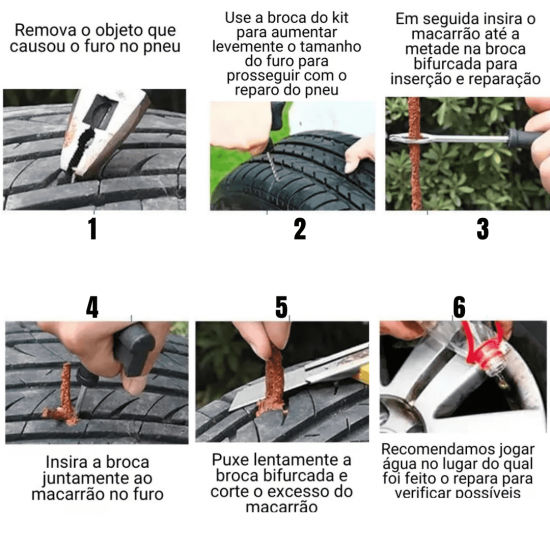 Kit de Reparo a Frio para Pneu sem Câmara Macarrão Borracheiro