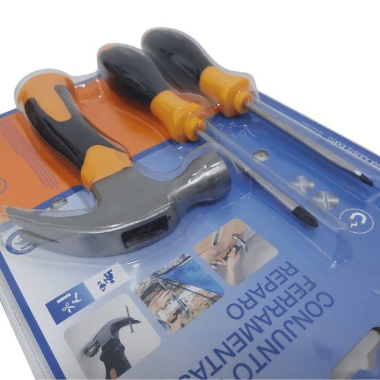 KIT DE REPARO INOVA - 2 CHAVES(FENDA E PHILIPS), 1 MINI MARTELO - MD-12762