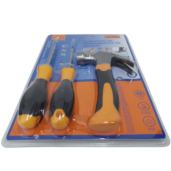 KIT DE REPARO INOVA - 2 CHAVES(FENDA E PHILIPS), 1 MINI MARTELO - MD-12762