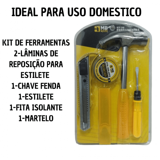 Kit Jogo De Ferramentas Com 3 Peças (Martelo, estilete e Chave de Fenda e fita isolante) - GB59049