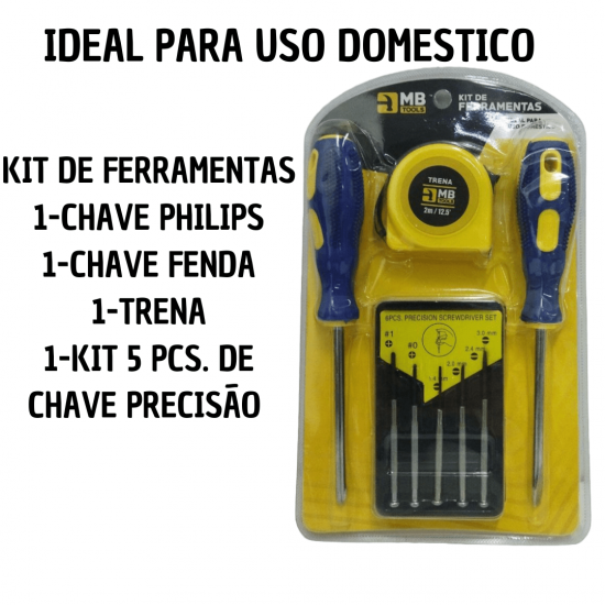 Kit Jogo De Ferramentas Com 4 Peças (trena, kit chave de precisão, Chave de Fenda e Philips) - GB59051