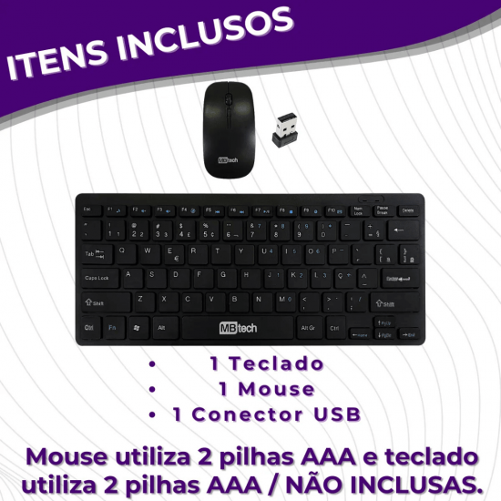 Kit Mini Teclado E Mouse Sem Fio Wireless Slim Flat K6