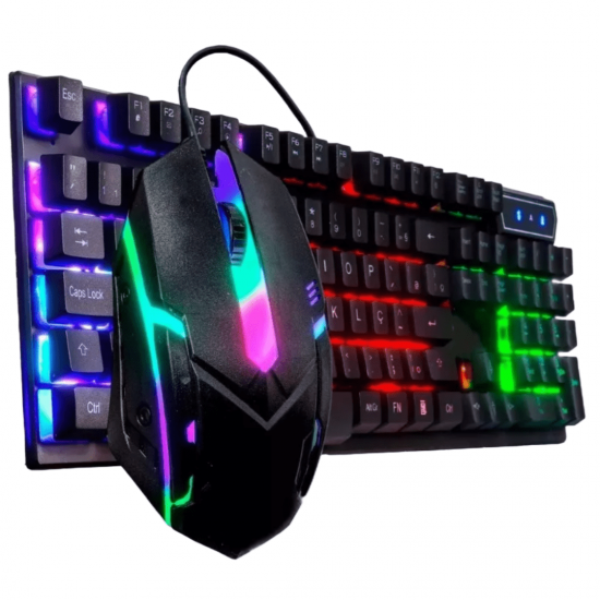Kit Teclado E Mouse Gamer Com Led Rgb Ergonômico Preto Abnt2
