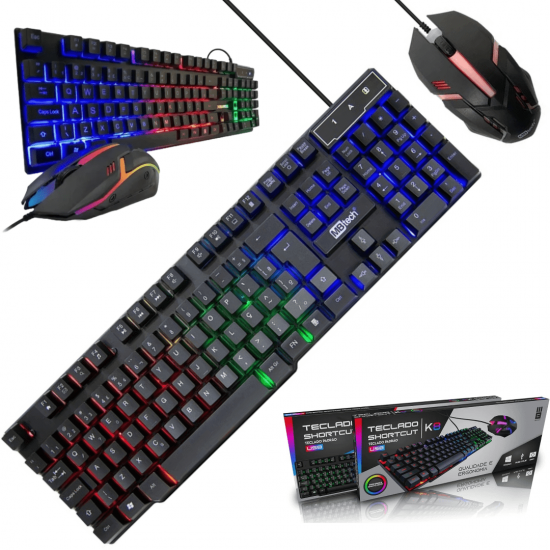 Kit Teclado E Mouse Gamer Com Led Rgb Ergonômico Preto Abnt2