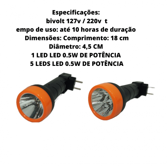 Lanterna  Recarregável Bivolt Acampar Camping Trilha com 1 e 5 leds 0,5w