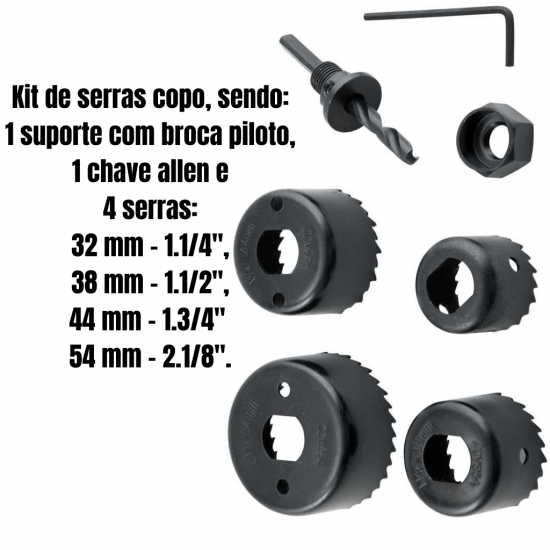 jogo Serra Copo 6 Peças 32mm A 54mm Para Madeira Gesso Pvc - RBM-6100