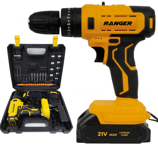 Parafusadeira Furadeira De Impacto Bivolt 21v 2 Baterias Com Maleta Ranger