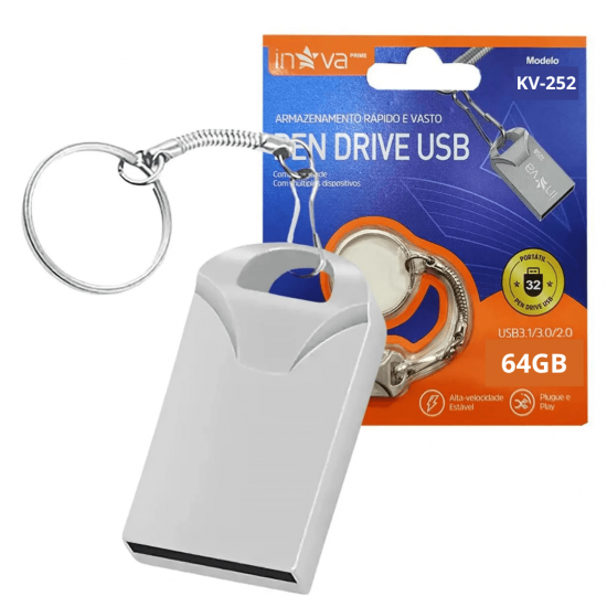 Pendrive USB 16GB, 32GB, 64GB E 128GB Chaveiro Orginal Inova