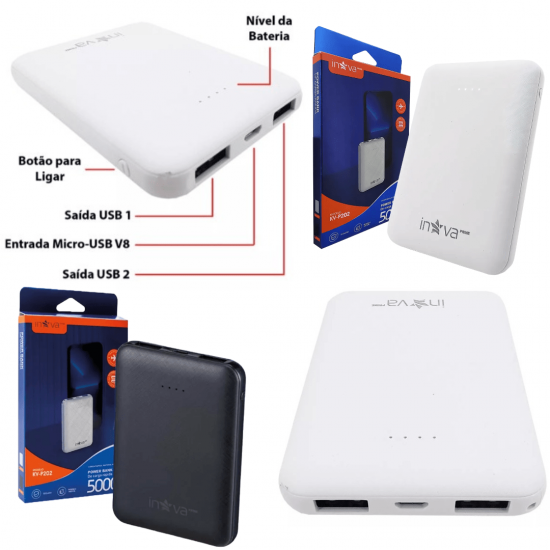 Power Bank Carregador Portátil Slim 5000mAh 2 Usb -Original da INOVA PRIME