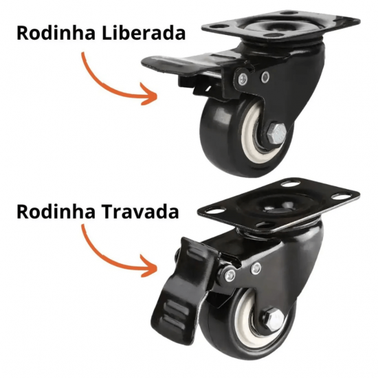 Rodas Giratório Kit 4 Unidades Reforçado 1,5 Polegadas Poliuretano Anti Risco Para Moveis - GB59250