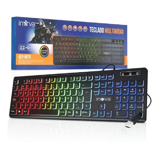 Teclado Gamer Led Com Fio Usb Ultra Silencioso Ergonômico Inova