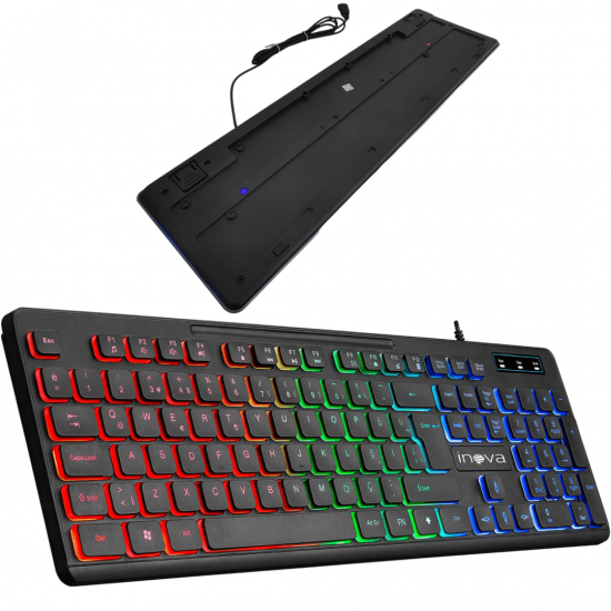 Teclado Gamer Led Com Fio Usb Ultra Silencioso Ergonômico Inova