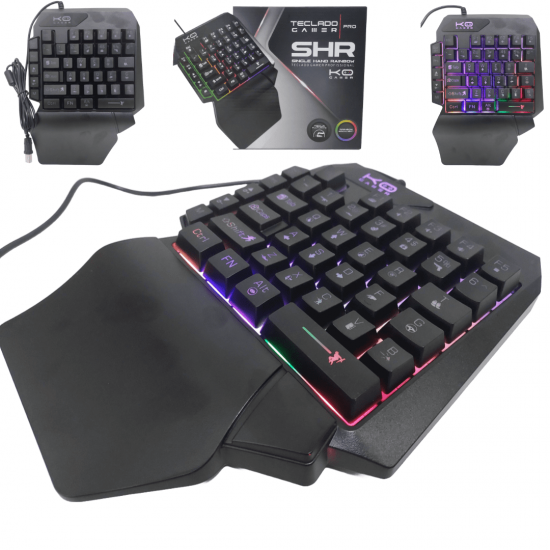 Teclado Gamer Semi Mecanico Profissional Uma Mão Led RGB