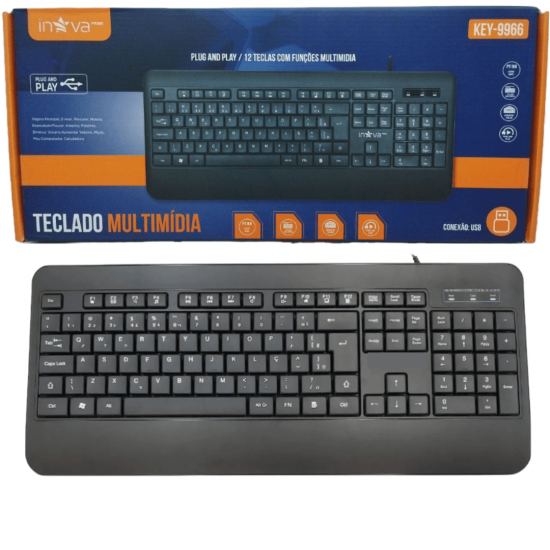 Teclado Multimídia Para Computador USB Silencioso e com descanso de pulso