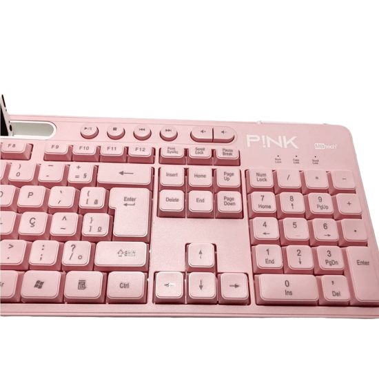 Teclado Para Computador Na Cor Rosa Com Suporte De Celular