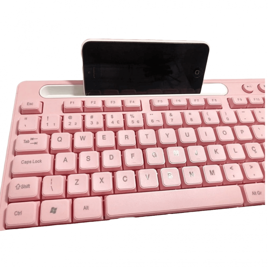 Teclado Para Computador Na Cor Rosa Com Suporte De Celular