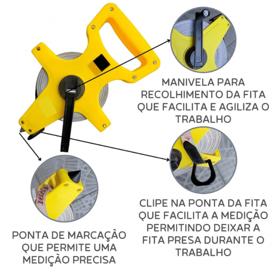 Trena Fita Metrica 30 e 50 Metros com Manivela - MBtools
