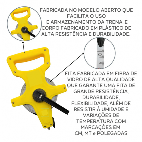 Trena Fita Metrica 30 e 50 Metros com Manivela - MBtools