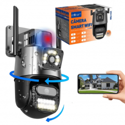 Câmera Externa Sirene Alarme Lente Dupla Visão Noturna Audio Smart Wi-Fi 360º - Inova