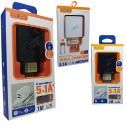 Carregador 5.1A 3 Portas USB C/ Cabo Lightning, v8 e/ou tipo-c - INOVA CAR-3250
