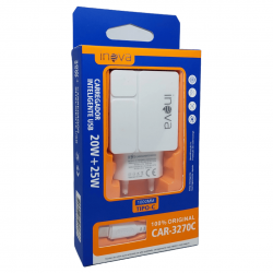 CARREGADOR COM 2 ENTRADAS (TIPO C E USB) 20W+25W, CABO USB 1M PARA TIPO-C - INOVA