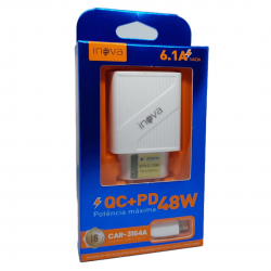 CARREGADOR COM 2 ENTRADAS (TIPO C E USB) 6.1A 48W+ CABO USB 1M PARA IPHONE LIGHTING - INOVA