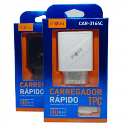 CARREGADOR com 2 saídas USB/USB-C 3.0A 40W INOVA CAR-3164C CABO USB/TIPO-CCOM