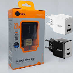 Carregador de Parede Turbo Basike Ba CAR069 – USB-C + USB-A, 20W, PD 3.0, Quick Charge QC3.0