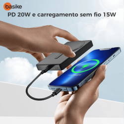 Carregador Portátil por Indução Power Bank 5000mAh e 10.000mAh Basike - 20W, Magsafe