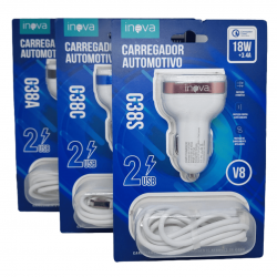 Carregador turbo automotivo TIPO-C/ V8 /LIGHTINING 18W - Inova