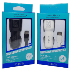 Carregador Veicular 4.1A com 02 Portas USB com Cabo tipo-c - INOVA