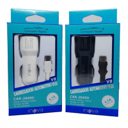 Carregador Veicular 4.1A com 02 Portas USB com Cabo V8 - INOVA